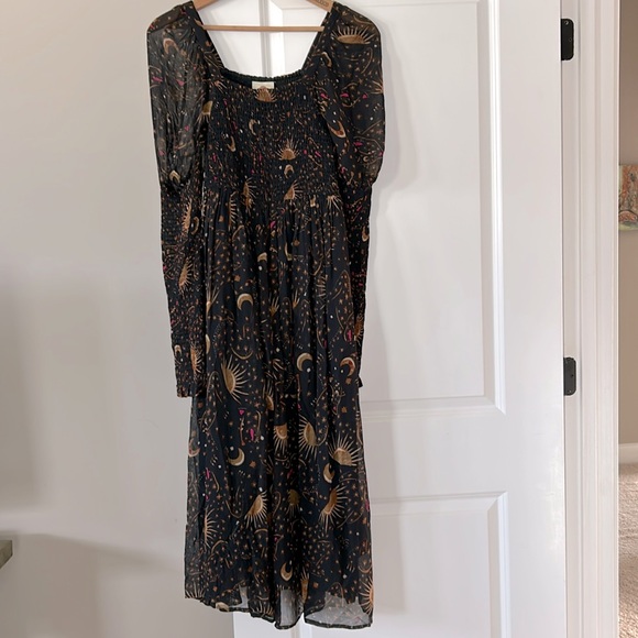 Farm Rio Leopard Sky Midi Dress w Smocked Bodice & Puffed Sleeve w MEASUREMENTS! - Picture 11 of 16